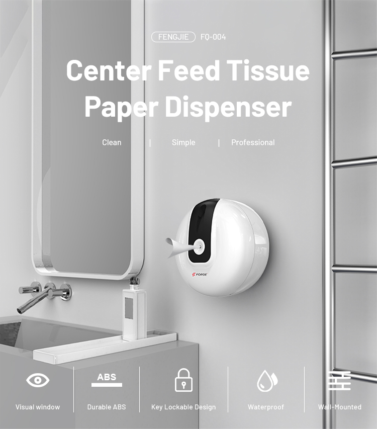 FQ-004 Center feed tissue paper dispenser hand paper Roll towel dispenser white wall toilet paper roll dispenser