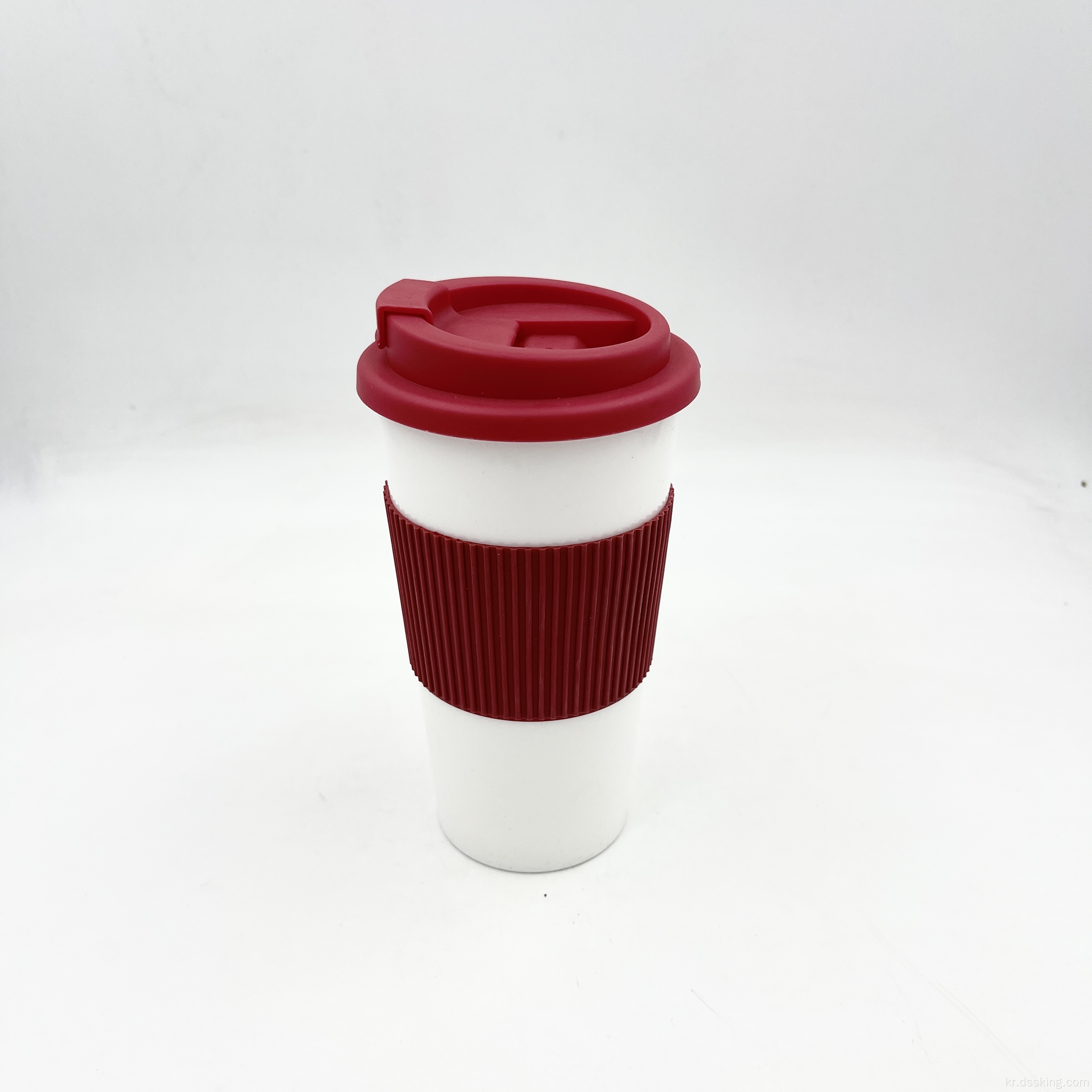친환경 재사용 가능한 BPA 무료 16oz 더블 커피 컵 TPR 슬리브 실리콘 슬리브