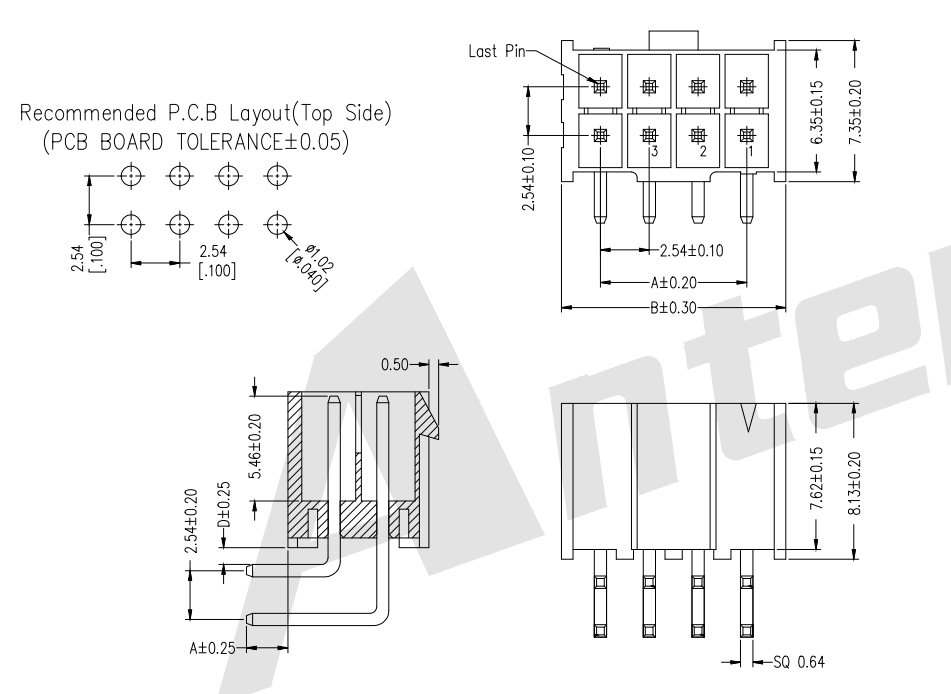 2.54mm Pitch 90 ° gofret Çift Sıralı Konektör Serisi AW2553R-2XNP