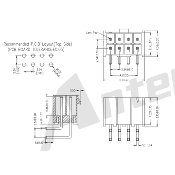 2,54 mm Pitch 90 ° Wafer Double Row Connector Series AW2553R-2xnp