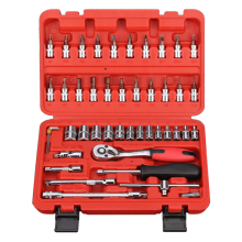 46 Pcs 1/4 Inch Car Repair Tool Box: Spanner, Chrome Vanadium, Ratchet Wrench Socket Set