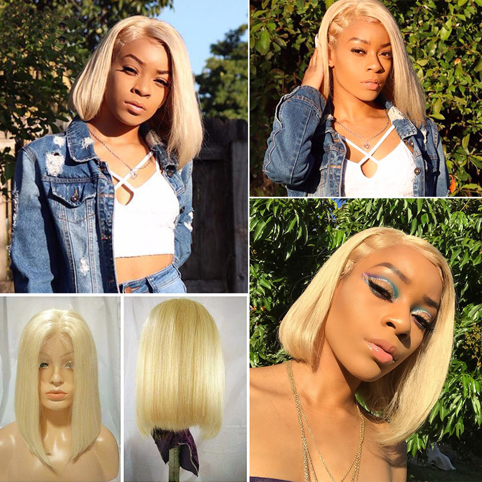 Virgin Cuticle Aligned Brazilian Human Hair Colored Lace BOB Wigs 613 Blonde Lace Front wig 8 inch bob wig