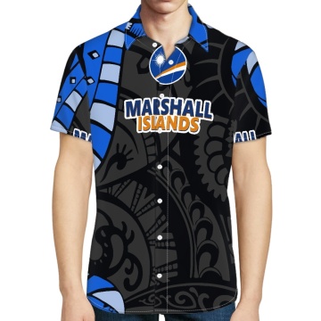 Customizable Polynesian Style Short Sleeve Shirts for Men - Marshall Islands Logo Tops