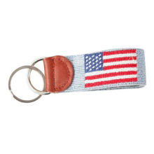 America flag needlepoint hand by hand leather key fobs