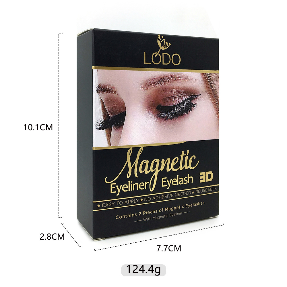 Two pairs mink magnetic eyelashes in plastic box with eyeliner and tweezer