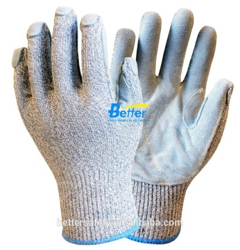 Leather Reinforced Palm Gray 13 guage HPPE anti cut gloves imports from china