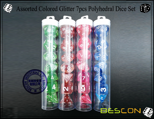 Surtido de brillo de colores 7pcs Polyhedral Dice Set-10 Assorted Colored Glitter 7pcs Polyhedral Dice Set-10