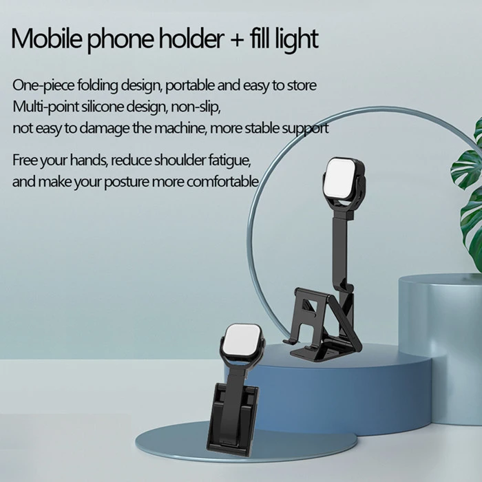 Dimmable LED Fill Light Foldable Handphone Mobile Phone Table Stand