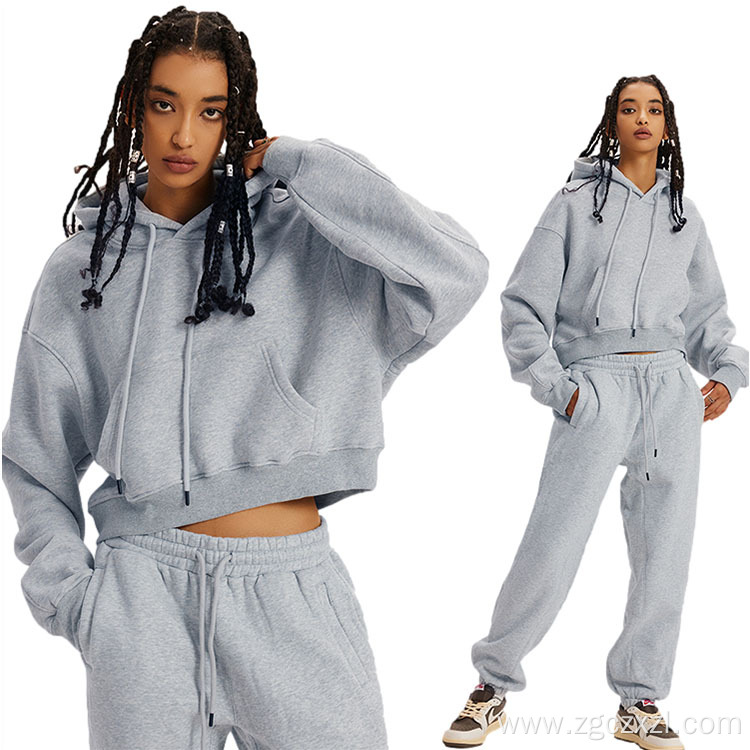 Autumn fleece thickened leaky navel hooded sweatshirt set