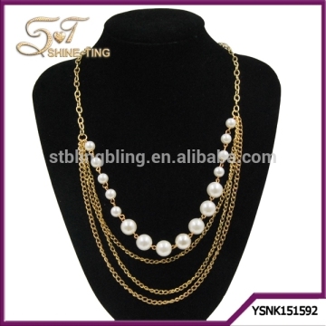 Gold plating chain necklace with multi layered chain necklace pearl beads chain necklace