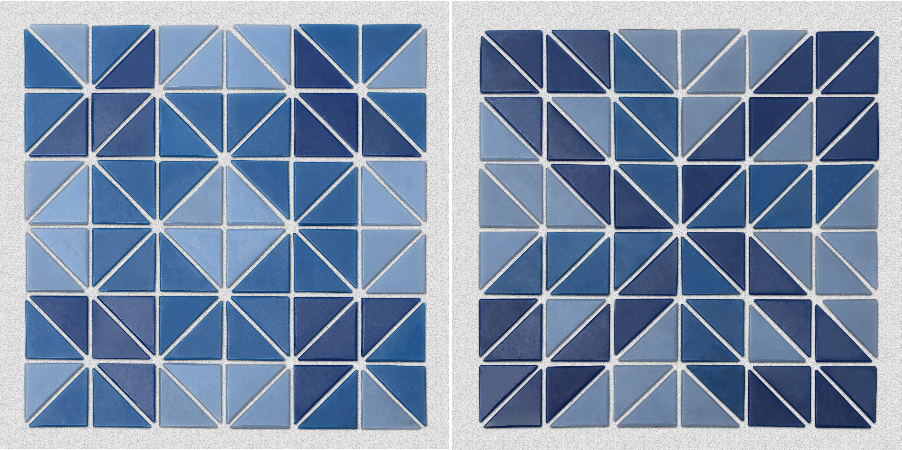 Triangular glass mosaic for swimming pool floor