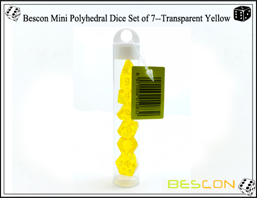 Bescon Mini Polyhedral Dice Set of 7--Transparent Yellow-7