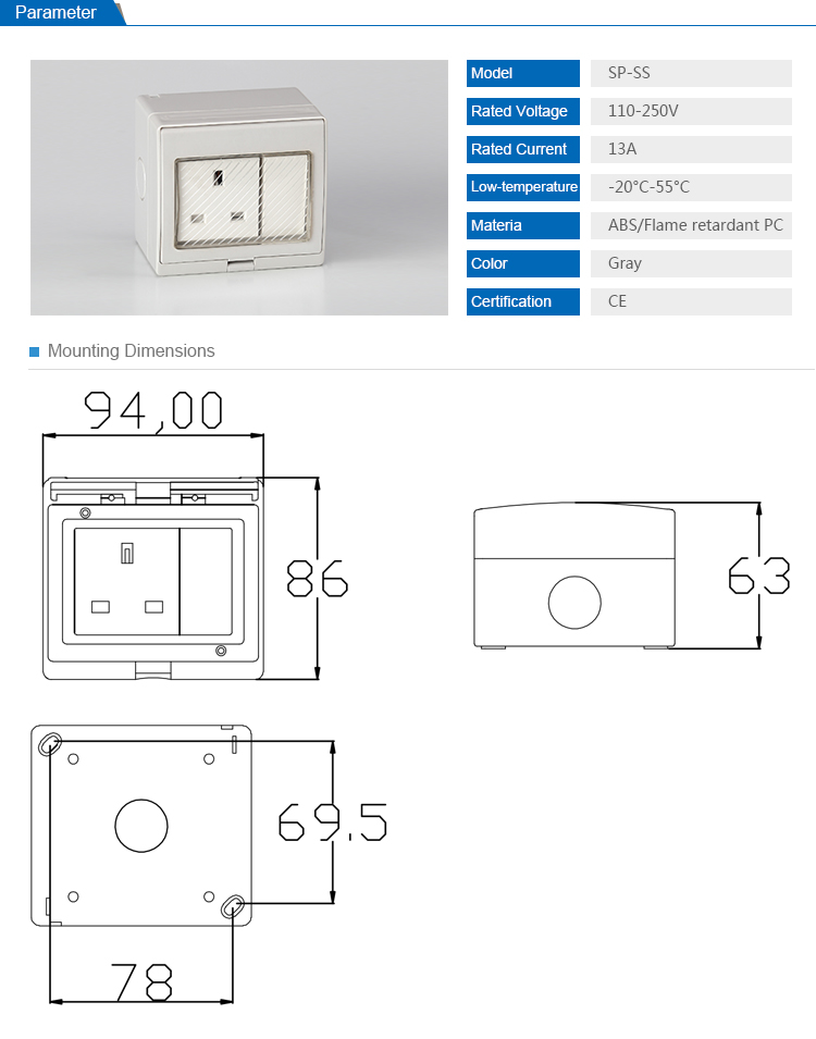 IP 55 Hot Sale Wall Mounting Waterproof Switch Socket