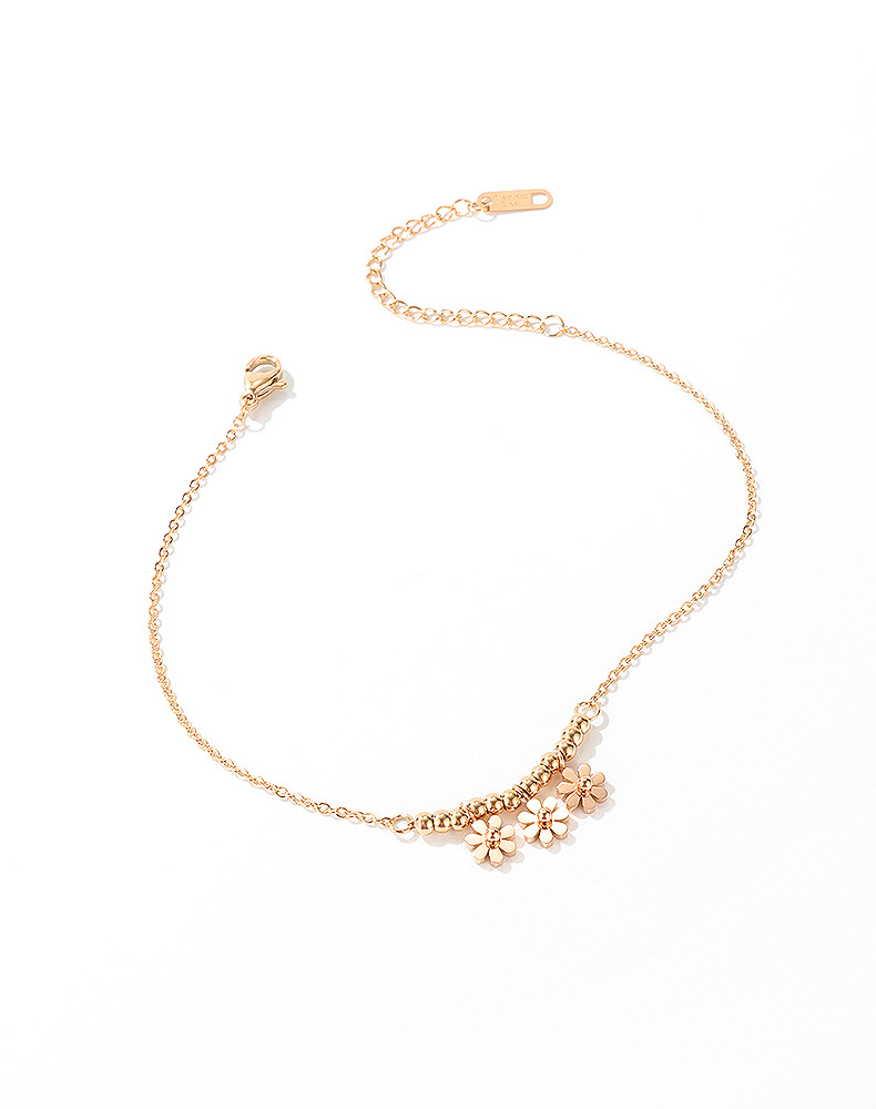 cute rose gold women little daisy flower charm anklets stainless steel foot chain anklet for girls