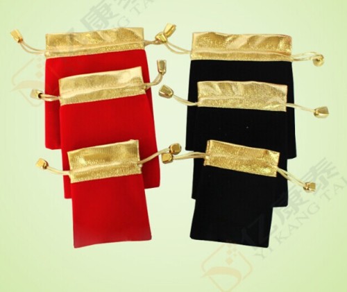 Custom Gold Blocking Promotion Drawstring Velvet Gift Bag