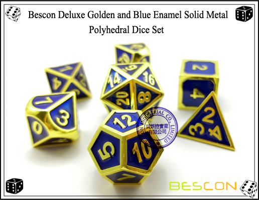 Bescon Deluxe or et bleu émail solide en métal polyédrique jeu de rôle RPG Game Dice Set (7 Die en Pack) -3 Bescon Deluxe Golden and Blue Enamel Solid Metal Polyhedral Role Playing RPG Game Dice Set (7 Die in Pack)-3