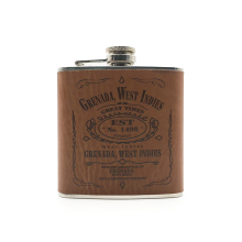 Brown Leather Stainless Steel Whiskey Flask for Men