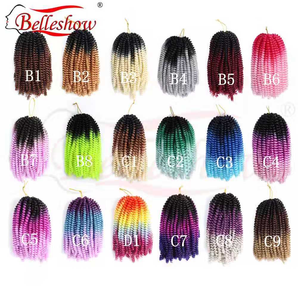 Hot sell  8-12 inches pre twisted ombre color spring twists  curly crochet braid hair spring twist hair