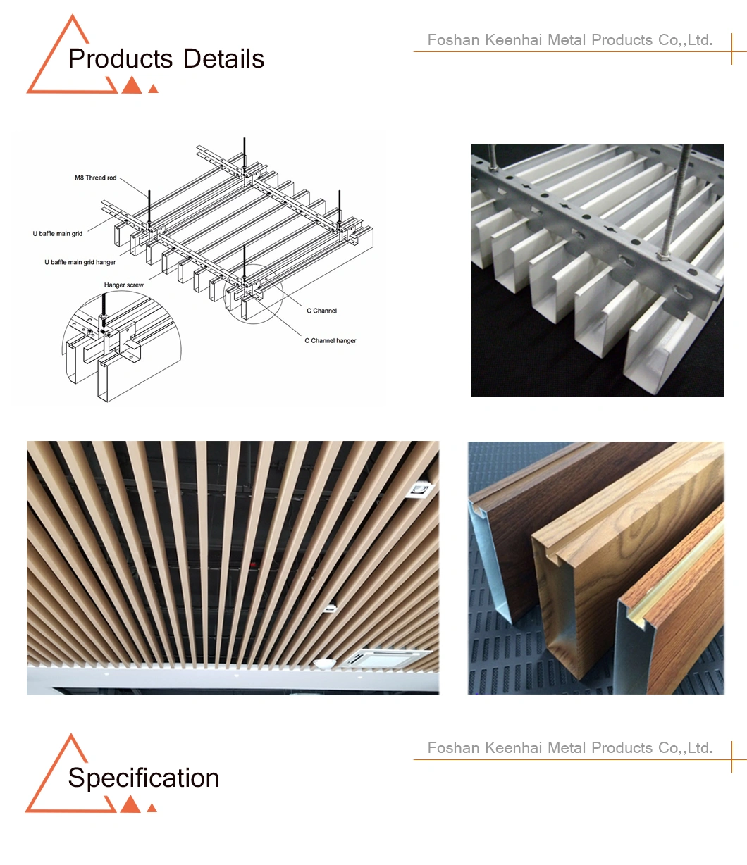 Wood Grain Metal Square Profile Suspended Baffle Ceiling (KH-MC-U2)