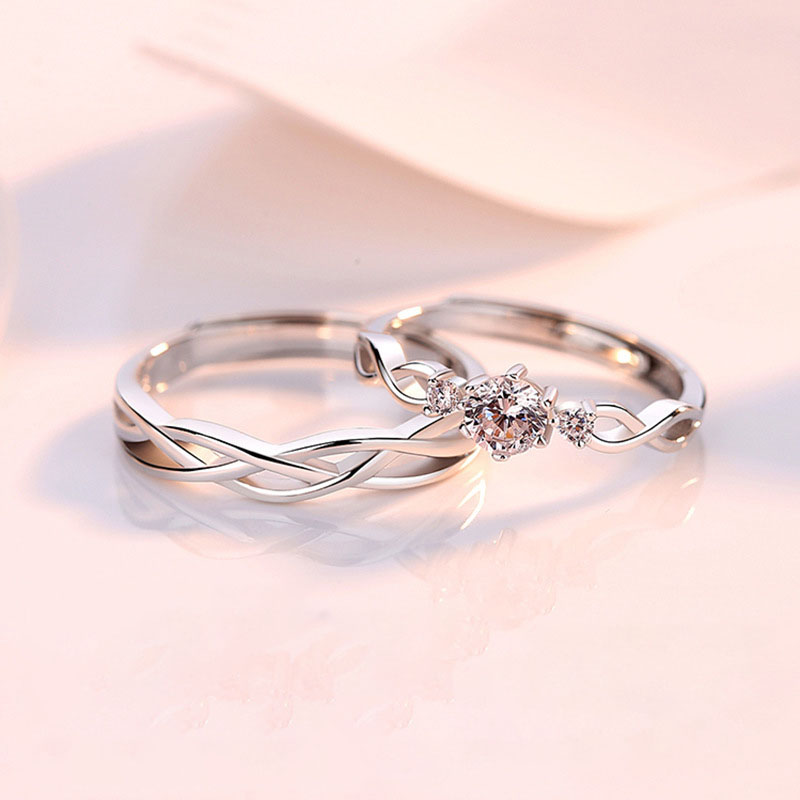 sterling silver jewelry couple engagement wedding diamond 925 sterling silver rings adjustable