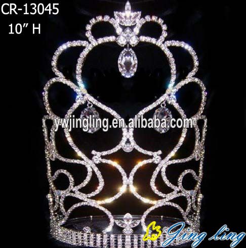 10 Inch Rhinestone Crystal Heart Crown Tiara