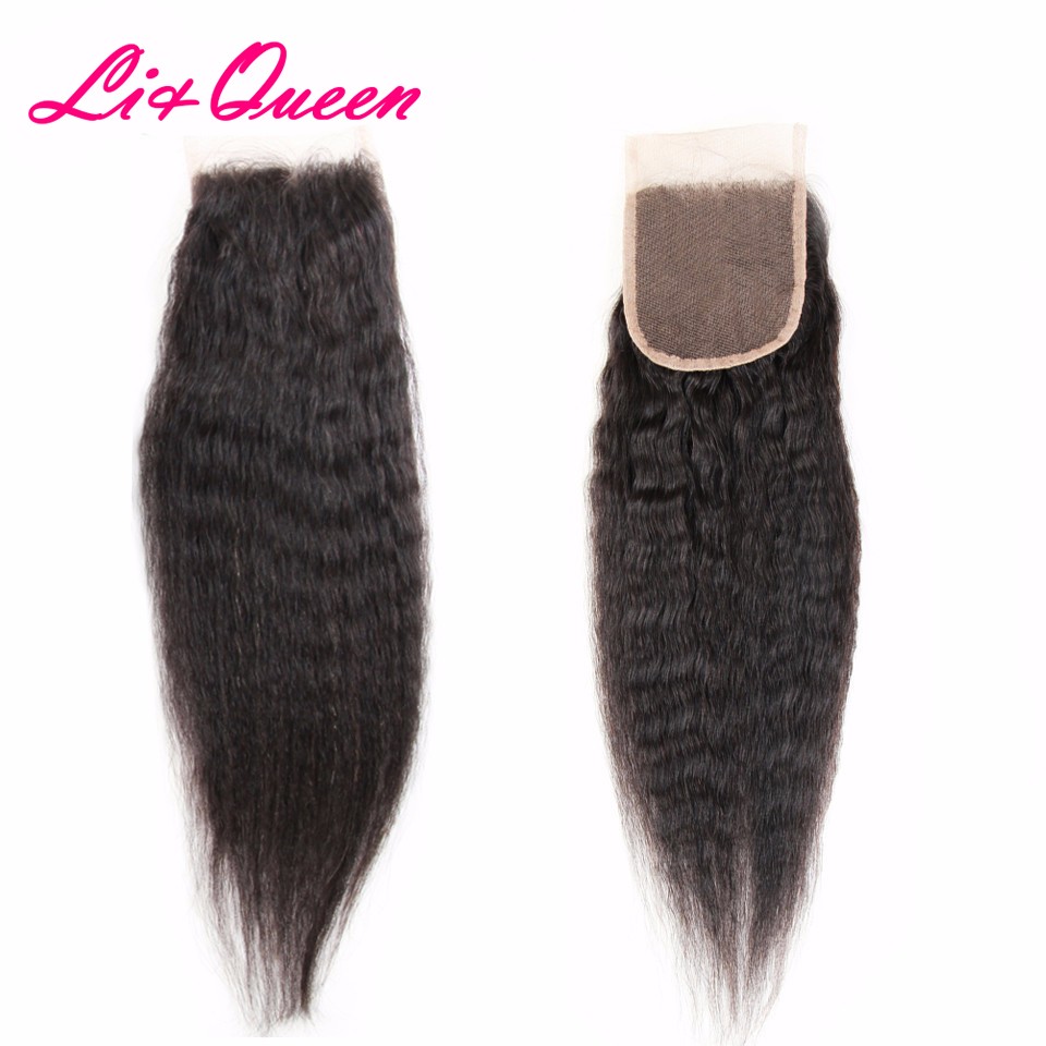 Malaysian Kinky Straight Yaki Hair Weave Lace Closure With Yaki Bulk Hair Bundles