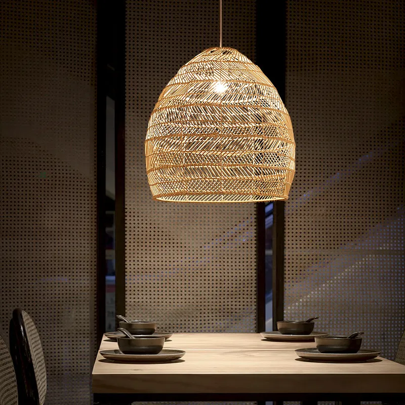 Stylish Japanese Rattan Ceiling Light with Sturdy Black Frame