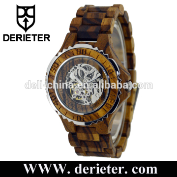 Custom Logo Mechanical Automatic Wood Skeleton Watch