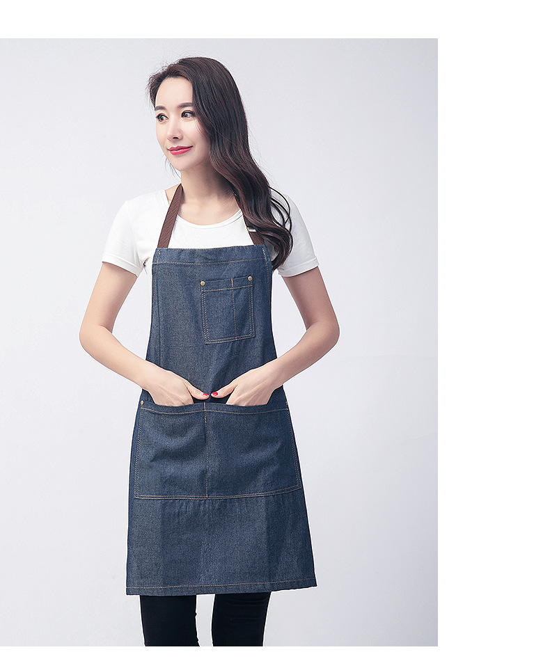 Denim apron hanging neck blue denim custom LOGO (1)