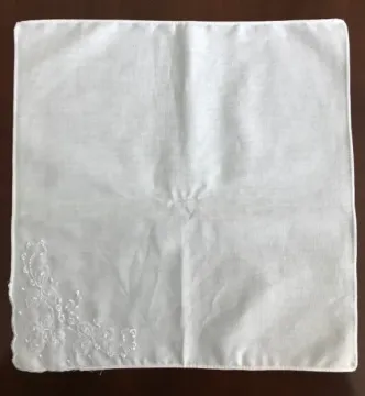 Cotton Embroidered Wedding Handkerchief with Scallop Edge