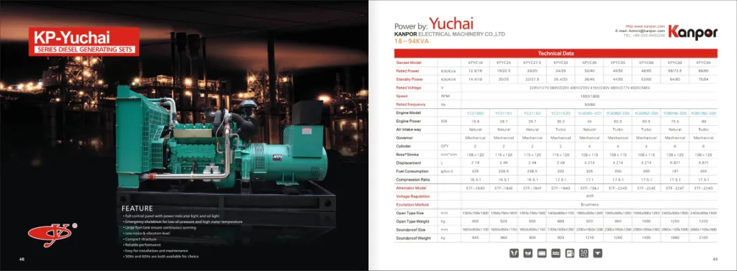 Guangxi Yuchai Diesel Genset 12kw~1520kw