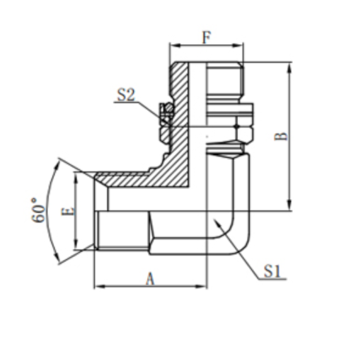 Raccordo idraulico 90 ° gomito BSP Maschio 60 gradi sedile