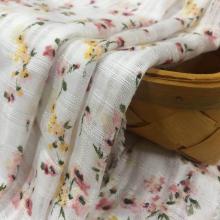 Sweet Floral Printed Rayon Textured Dobby Slub Fabric