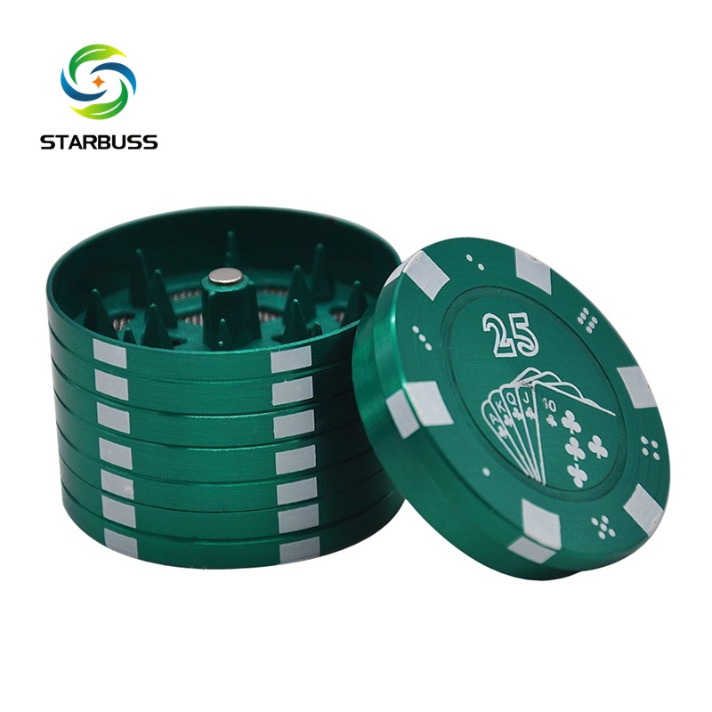 Zinc Alloy 3 piece herb Grinder weed Grinder 43mm Casino Chips Design Shark Teeth herb crusher smoking accessories