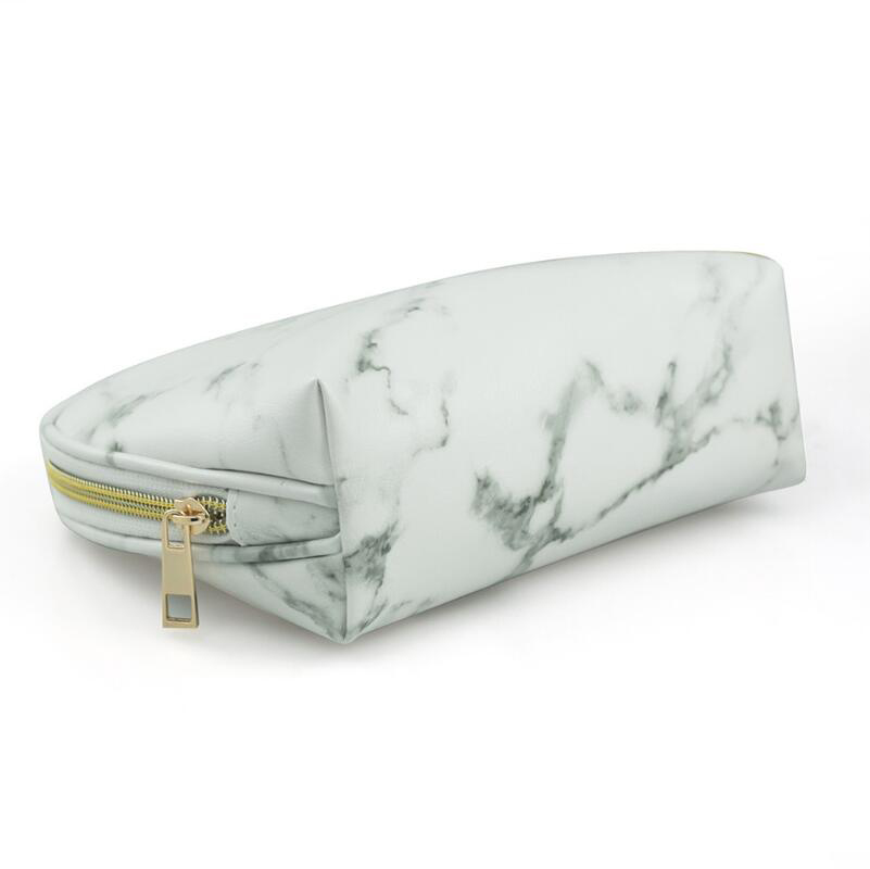 Fashion Gold Zipper Marble Makeup Cosmetic Brush Travel Case Marble PU Makeup Bag