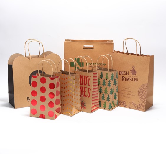 Customized Take Away Fast Food Bag Fashion Shopping Bag Brown Kraft Paper Bags with handles