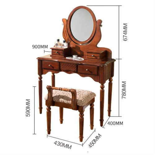 Country Style Solid Wood Mirrored Dressing Table