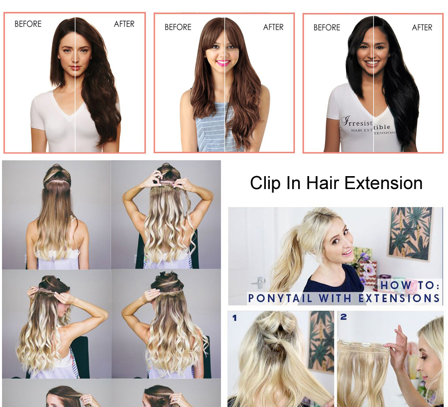 Hot sell 17" 5 Clips  Curly 3/4 Full Head Synthetic Hair Extensions Clip On/in Hairpieces