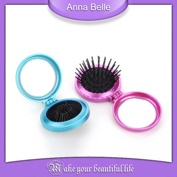 Travel hair brush with mirror sets round mini foldable Hair Brush with Mirror Pocket Size Comb