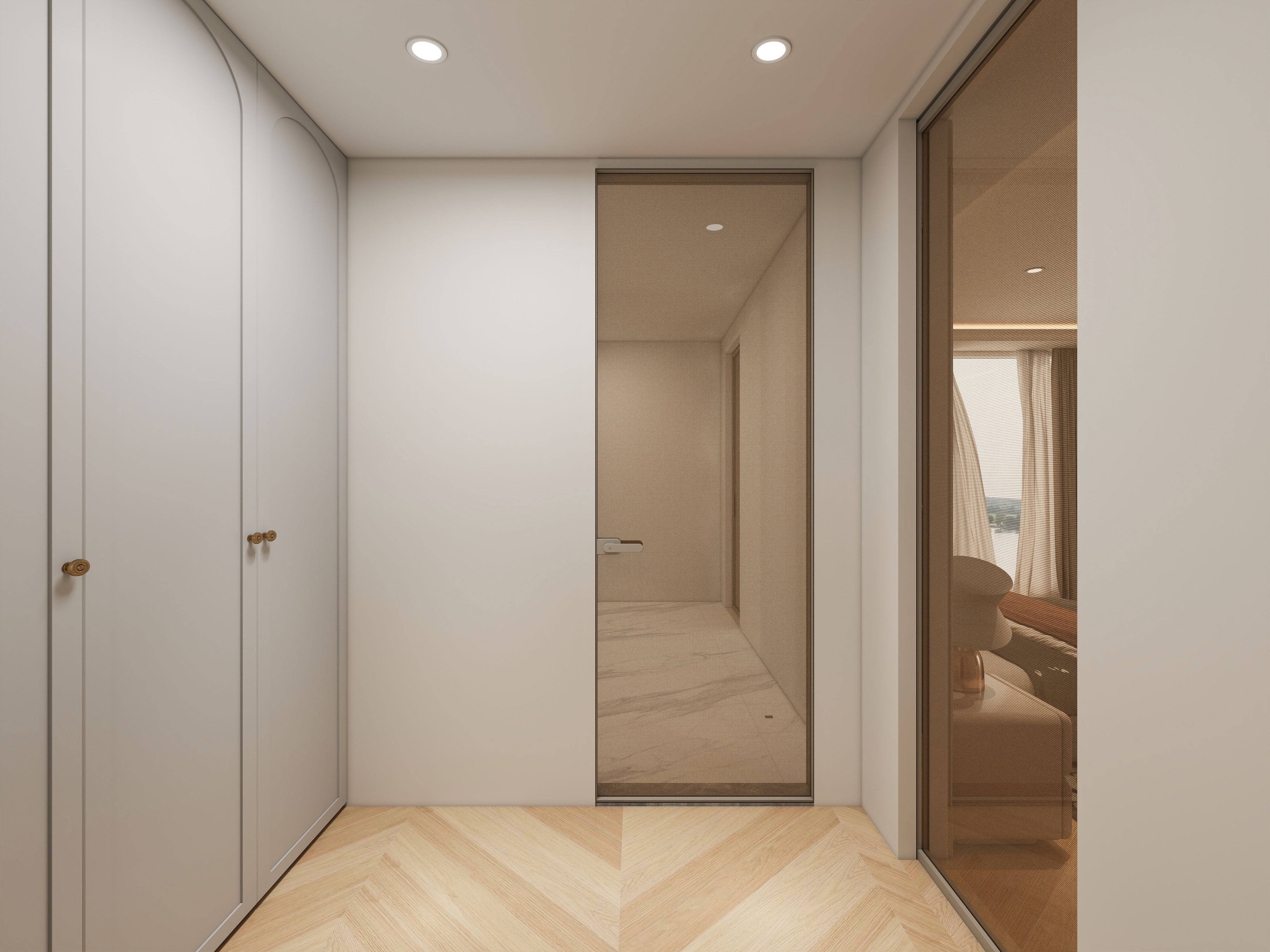 Porta de vidro Equinox na combinação de guarda-roupa e corredor