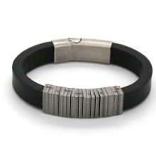 Rubber band bracelet bangle with vintage black steel