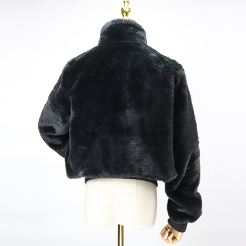 Cold-proof black faux fur jacket