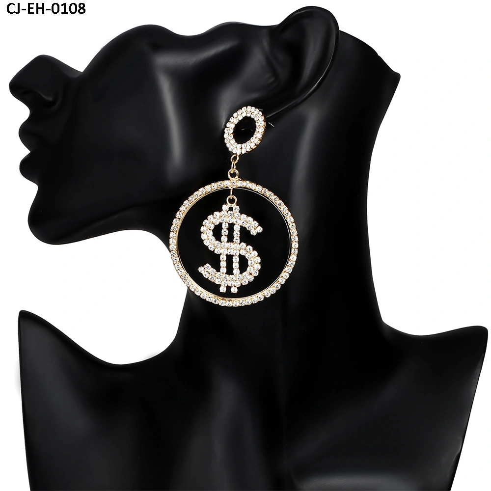 Exaggerated Personality Dollar Rhinestone Earrings Female Fashion Fashion Alloy Jewelry