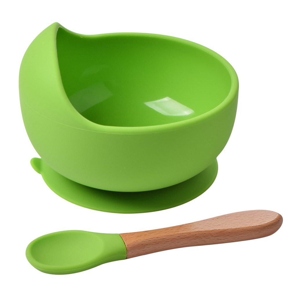 New Products Silicone Spoon with Wooden Handle Hot Sale Silicone Baby Suction Bowl Food Grade Silicone Bibs