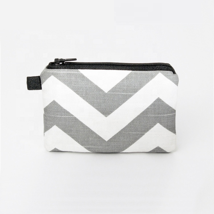 Custom Mini Zippered Cute Souvenir Gray Chevron Print Cotton Fabric Zippered Pouch Coin Purse For Kids