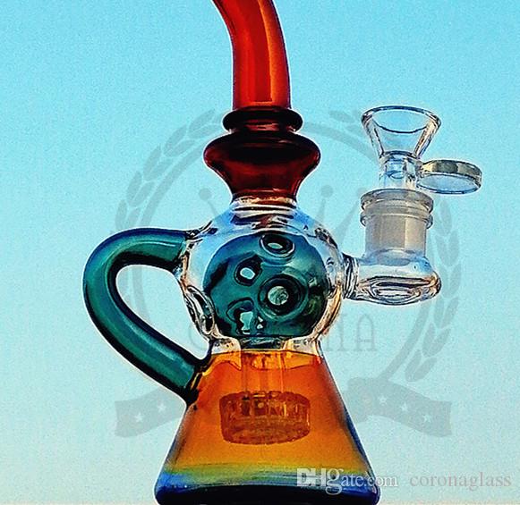 Beaker Bong 9inch color Recycler Pink glass bong matrix fab egg burner oil rig purple green blue black glass water pipes hitman bongs