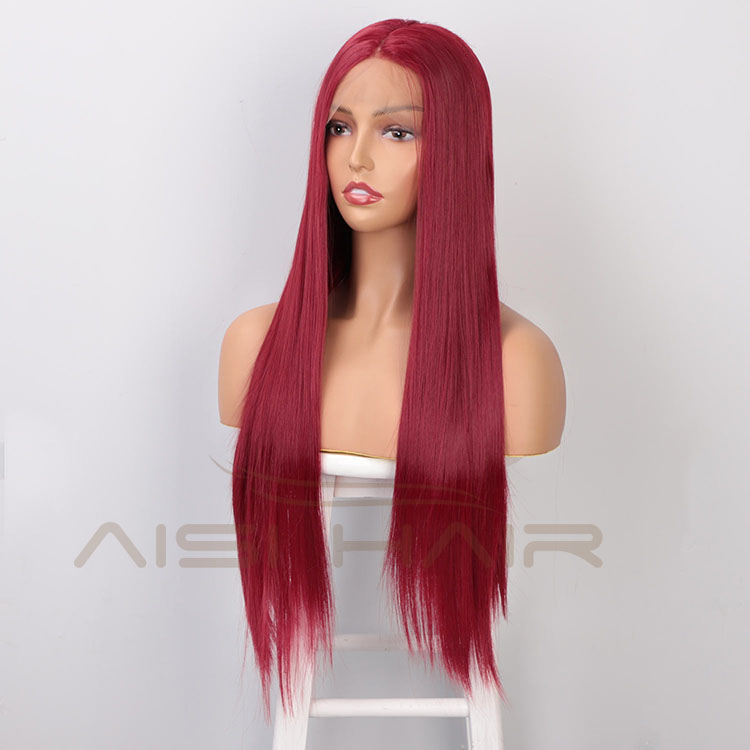 Aisi Hair New Design Long Silky Straight Red Color Wig Heat Swiss Lace Front Wig Middle Part Lace Frontal Wigs For Women
