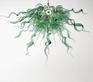 Modern Art Hanging Lamp Amber Glass Chandelier Light in Green
