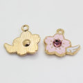 Artificial Rhinestone Pink Color Oil Drip Flower Wing Pendants Charms for DIY Art Craft Earring Jewelry Accessories