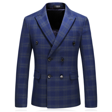 Elegant Navy Check Double Breasted Italian Suit